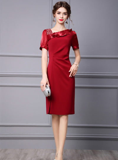 Short Sleeve Pleats Beading Mother Of The Bride Dress