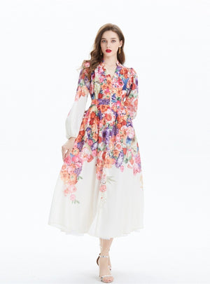 Palace Lantern Sleeve Floral Print Long-sleeved Dress