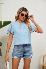Solid Color Short Sleeve Jacquard Chiffon Shirt