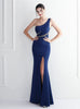 One Shoulder Beading Split Prom Dress