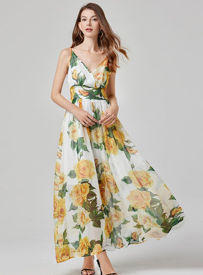 Summer Suspender High Waist Printed Dress