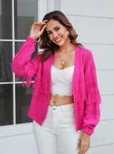 Short Knit Cardigan Fringed Sweater