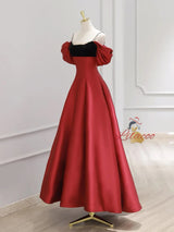 Red Satin Spaghetti Straps Prom Dress