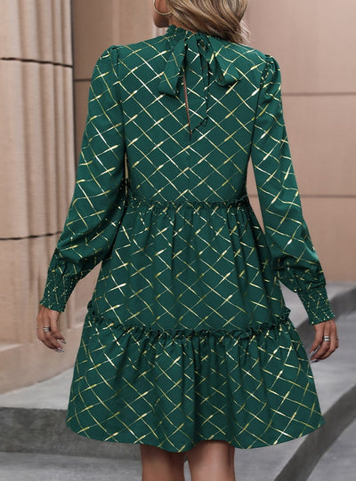 Diamond High Neck Long Sleeve Dress