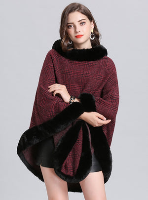 Loose Plaid Crewneck Cape Shawl