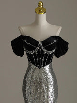 Silver Mermaid Sequins Beading Prom Dress