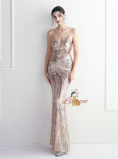 Mermaid Sequins Backless Beading Prom Dress