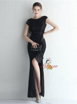 Mermaid Sequins Cap Sleeve Split Prom Dress