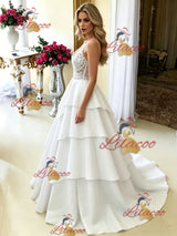 White Spaghetti Straps Lace Wedding Dress