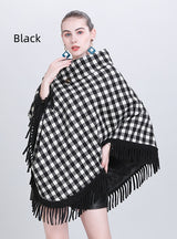 Plaid Tassel Pullover Cloak Shawl