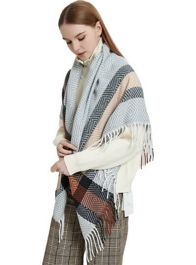 Rhombic Plaid Fringed Square Scarf