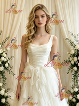 Beige White Tulle Straps Wedding Dress