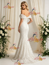 White Mermaid Lace Appliques Wedding Dress