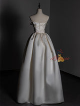 Ivory Satin Straps Pleats Wedding Dress