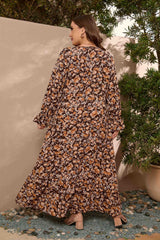 Large Size Printed Elastic Waist Printed Dress