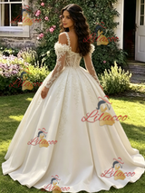Ivory Long Sleeve Straps Appliques Quinceanera Dress