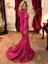 Fuchsia Mermaid Sequins Long Sleeve Prom Dress