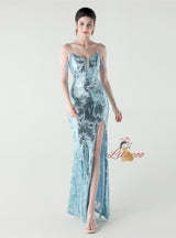 Mermaid Sequins Spaghetti Straps Split Beading Prom Dress