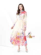 Chiffon Printed Long-sleeved Top Skirt Two-piece