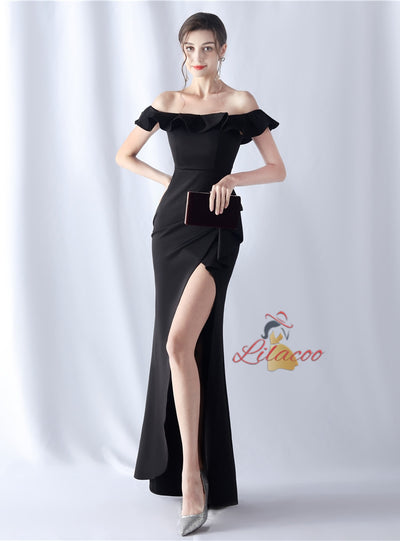 Off the Shoulder Split Prom Dress