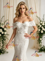 White Mermaid Lace Appliques Wedding Dress