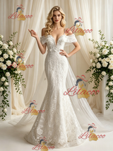 White Mermaid Lace Appliques Wedding Dress