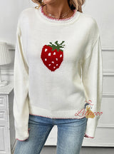 Women Strawberry Jacquard Sweater