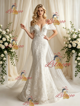 White Mermaid Lace Appliques Wedding Dress