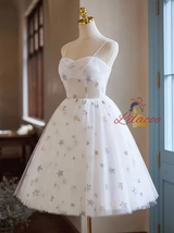 White Tulle Star Sequins Homecoming Dress