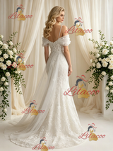 White Mermaid Lace Appliques Wedding Dress