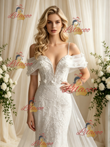 White Mermaid Lace Appliques Wedding Dress