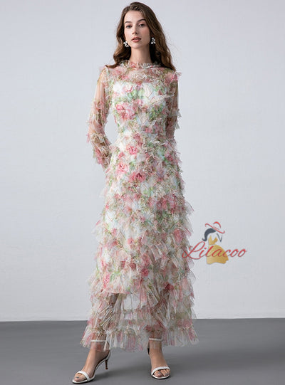 French Floral Long-sleeved Dress