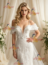 White Mermaid Lace Appliques Wedding Dress