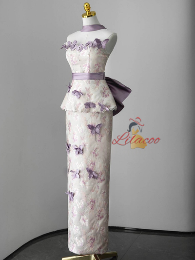 Purple Mermaid Butterfly Prom Dress