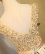 Gold Satin Lace Scoop Neck Homecoming Dress
