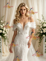 White Mermaid Lace Appliques Wedding Dress