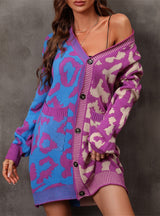 Leopard Print Stitching Cardigan Long Sweater Coat