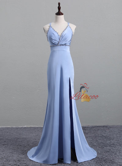 Burgundy Mermaid V-neck Beading Prom Dress