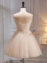 Tulle Spaghetti Straps Appliques Homecoming Dress