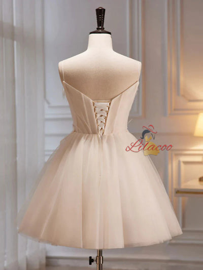 Tulle Spaghetti Straps Appliques Homecoming Dress