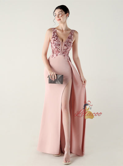 Mermaid V-neck Split Appliques Prom Dress