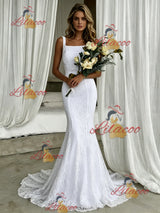 White Mermaid Lace Straps Wedding Dress