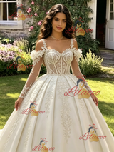 Ivory Long Sleeve Straps Appliques Quinceanera Dress