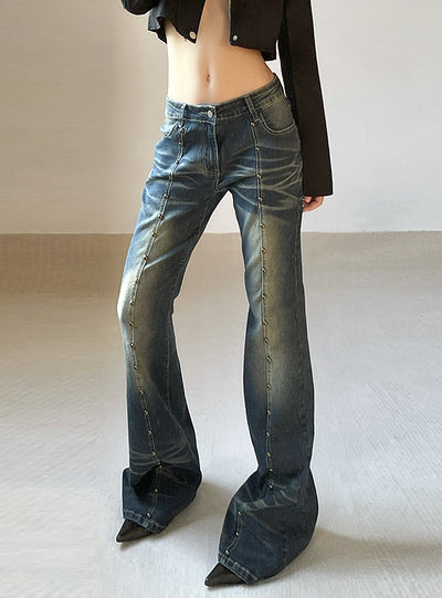Low Waist Casual Rivet Micro-pull Jeans