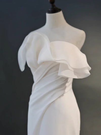 White Mermaid Pleats Split Wedding Dress