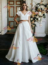White Two Piece Cap Sleeve Wedding Dress