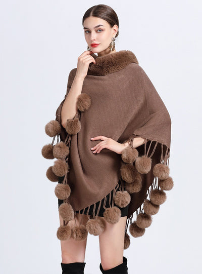 Wool Ball Pullover Knitted Shawl Cloak