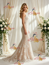 Champagne Mermaid Lace Straps Wedding Dress