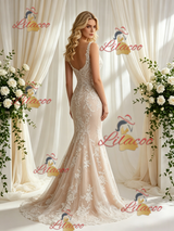 Champagne Mermaid Lace Straps Wedding Dress