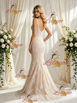 Champagne Mermaid Lace Straps Wedding Dress